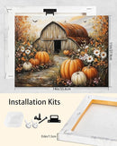 Autumn Pumpkin Barn Framed Wall Art Decor, Moody Fall Decor Rustic Country Landscape Picture Print for Farmhouse Decor,Thanksgiving Decorations Country Canvas Wall Art, Ready to Hang by CozyNest Decor
