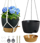 10 inch Self Watering Hanging Planters, 2 Pack Hanging Flower Pots for Indoor Outdoor Plants, Hanging Baskets with Drainage Holes & 2 Kinds of Plant Hangers for Garden Home Decor, Black Brown by CozyNest Decor