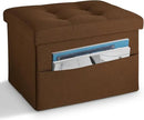 LINMAGCO Storage Ottoman Folding Foot Stool Foot Rest with Side Pocket Modern Ottoman with Storage Short Sofa Stool Linen Cloth 17x13x13(Brown) by CozyNest Decor