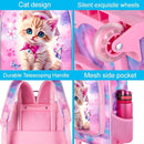 gxtvo Girls Rolling Backpack, Cute Cat Roller Wheels Kids Bookbag - Wheeled Elementary School Bag - 3PCS Cat by TinyTreasures Baby Boutique