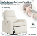 Swivel Rocker Recliner, Oversized Power Recliner Glider with Removable Cushion, Upholstered Swivel Reclining Nursery Chairs for Living Room Bedroom, Corduroy White by TinyTreasures Baby Boutique