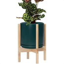 D'vine Dev Ceramic Planter with Natural Stand - 10 Inch Modern Round Flower Pot with Wood Planter Holder, Teal, 55-B-K-4 by GreenHaven Gardens