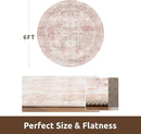 AMOAMI 6FT Round Vintage Soft Pink Rug - Non Slip Circle Machine Washable Rug for Living Room, Bedroom, Office Under Table by CozyNest Decor