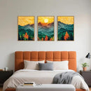 Celestdeco Abstract Mountain Framed Canvas Wall Art Set, Forest Pine Tree Golden Sunset Wall Decor, Mixed Patchwork Landscape Art Print for Living Room, Bedroom, Dining Room, Office - 24"x36"x3 by CozyNest Decor