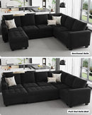 Belffin Modular Sectional Sleeper Sofa with Pull Out Bed U Shaped Sectional Sofa Couch with Storage Ottoman Velvet Covertible 7-Seater Sofa for Living Room Black by CozyNest Decor