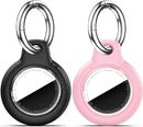 Upgrade Waterproof 2 Pack Airtags Holder with Apple Airtags Keychain, Hard PC Air Tag Case, Anti-Scratch & Shock Air tag Holder, Men's Women's Keyrings & Keychains-Black+Pink by TinyTreasures Baby Boutique