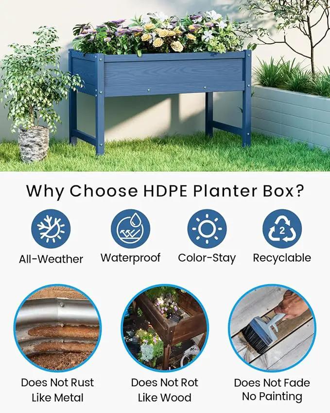 HDPE Raised Garden Bed with Legs, Outdoor Weather-Resistant Elevated Planter Box Stand for Seeds, Herbs, Flowers, Vegetables (Navy Blue), photo 3 of 7