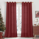 LAMIT 90 inch Red Linen Curtains for Living Room 2 Panels, Light Filtering Christmas Drapes Semi Sheer Bronze Grommet Curtain Panels for Bedroom/Farmhouse, Burgundy Red, 52 x 90 Inch by CozyNest Decor