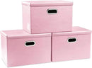 PRANDOM Collapsible Storage Bins with Lids [3-Pack] Leather Fabric Foldable Storage Boxes Organizer Containers Baskets Cube with Cover for Bedroom Closet Office Nursery Pink (14.9x10.8x10) by CozyNest Decor