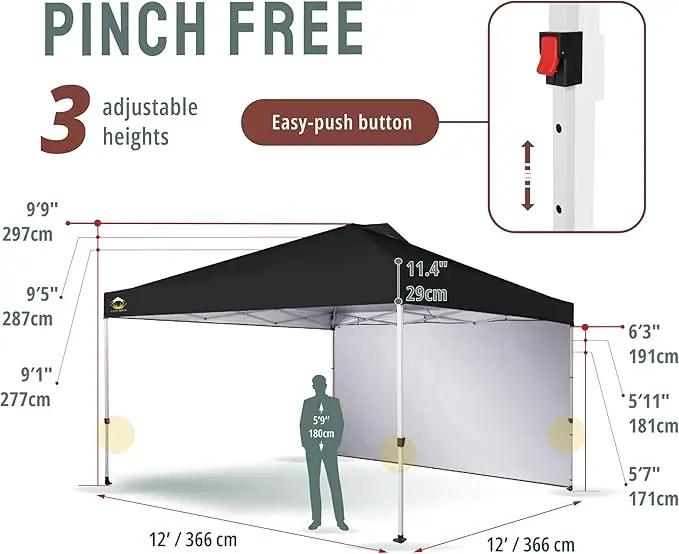 CROWN SHADES 12x12 Pop Up Canopy Tent Instant Commercial with 150D Silver Coated Fabric Including 1 Removable Sidewall, 4 Ropes, 8 Stakes, Weight Bags, STO 'N Go Bag, Black, photo 3 of 8