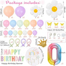 219Pcs Daisy Balloon Arch Garland Kit - Pastel Rainbow Balloons Arch Kit with Daisy Balloons,Banner,Cake Toppers,12 3D Butterfly, for Birthday Party, Baby Shower, Flower Themed Party Decorations by TinyTreasures Baby Boutique