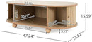 Oval Coffee Table with Storage for Living Room, Retro Charm Wooden Fluted Center Table, 47.24" Modern Classic Accordion Door Coffee Tables Dual Level Storage Side Table for Home,Office-Natural by CozyNest Decor