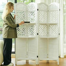 Room Divider with Shelves, 68.9inch Wood Carved and Louvered Wall Divider Freestanding, 4 Panels Folding Partition Screen for Bedroom Home Office (White) by CozyNest Decor