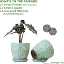 6 Inch Retro Ceramic Planter Set of 2 with Drainage Hole and Saucer for Plants, Indoor-Outdoor Garden Pots for Succulent, Orchid, and Flower (Fits Inner Pots Up to 5 Inches, Retro Green) by CozyNest Decor