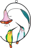 Lolitarcrafts Hummingbird with Flower Stained Glass Suncatcher Bird Stained Glass Window Hangings Hummingbird Gift for Home Decor (Green 1 Pair) by GreenHaven Gardens