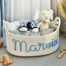 Personalized Baby Name Basket, Custom Woven Baby Shower Gift Basket with Cotton Rope Handle Baby Diaper Nursery Shelf Storage Basket Bin for Kids' Bedroom (Style 4) by TinyTreasures Baby Boutique
