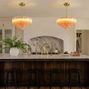 Modern Amber Glass Chandelier, 14" Round Crystal Dining Room Pendant Light Chandelier, Luxury Brass Hanging Fixture for Bedroom, Gold Kitchen Island Light, Dimmable Small Ceiling Lighting Chandeliers by CozyNest Decor