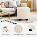 Furniliving Modern Round Storage Ottoman,Button Tufted Ottoman Foot Stools Ottoman Footstool with Removable Lid Storage Ottomans for Living Room, Bedroom, Makeup Room，Sherpa, IvoryWhite by CozyNest Decor