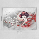 Japanese Geisha Tapestry Asian Red Cherry Blossom Traditional Kimono Folk Tapestries Home Decor for Living Room Bedroom Apartment Farmhouse Dorm 90"x60" by CozyNest Decor
