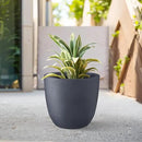 Kante 14 Inch Dia Round Concrete Planter, Indoor Outdoor Large Plant Pot with Drainage Hole and Rubber Plug for Home Patio Garden, Dark Gray by GreenHaven Gardens
