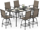 Sophia & William Outdoor Bar Set, Patio Bar Table and Chairs Set, Bar Height Patio Set - 6 x Swivel Bar Chairs(Brown), 1 x Rectangular Bar Table(Black) by CozyNest Decor