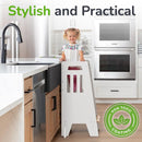 Toddler Tower with a Sliding Door and 3 Adjustable Heights - Complete Toddler Kitchen Stool Helper with Support Feet - Safe Design for 18+ Months to 6-Year-Old Kids - White by TinyTreasures Baby Boutique