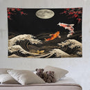 Houselerax Koi Fish Tapestry, Japanese Style Yin Yang Big Wave Cherry Blossom Tapestries Wall Hanging for Bedroom Living Room Office Decor 90"x60" by CozyNest Decor