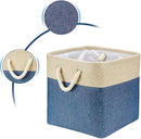 i BKGOO 3Pack Large Foldable Storage Bins，Collapsible Sturdy Cationic Fabric Organizing Storage Basket Cube with Cotton Handles for Home Office Shelf Clothes Toys Khaki-Blue 13×13×13 inch by CozyNest Decor