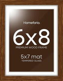 Homeforia 6x8 Picture Frame Brown Wood, High End Dark Oak 6x8 Walnut Wooden Frames with Mat 5x7 Photo, 6 x 8 Frame Matted to 5 x 7 Print, 8x6 Wall or Tabletop Frame, Tempered Glass, Wall Kit, Set of 1 by CozyNest Decor