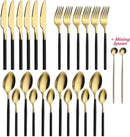 24 Piece Silverware Set For 6 Gold & Matte Black Handle Heavy duty 18/10 Stainless Steel Flatware Set Modern Design Knife/Fork/Spoon Mirror Polished Dishwasher Safe Cutlery Set with Gifts by CozyNest Decor