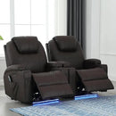 Power Recliner Chair with Heat and Massage, PU Leather Home Theater Seating with LED Lights/Cup Holders/Side Pocket/USB Port, Reclining Sofa Chair for Living Room(2, Brown) by CozyNest Decor