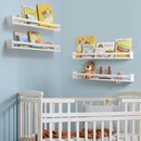 Fun Memories Nursery Book Shelves - Rustic Natural Solid Wood Floating Bookshelf for Kids - Wall Book Shelves for Kids Room (White, 32inch - 4P) by TinyTreasures Baby Boutique