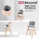 Abiie Beyond Junior Wooden High Chair with Tray - Adjustable and Convertible High Chair for Babies and Toddlers - 6 Months to 250 Lb - Water Resistant - Natural Wood with Dark Grey Cushion by TinyTreasures Baby Boutique