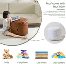 HIGOGOGO Round Stuffed Pouf Ottoman, Pu Leather Poufs with Foam Chunk Filling, Furry and Fluffy Pouf Foot Stool Storage Ottoman, 20 X 15 Floor Poufs Foot Rest for Living Room,Brown by CozyNest Decor