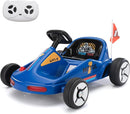 TOBBI 12V Electric Go Kart for Kids Battery Powered Ride on Car Outdoor Race Toy with Remote Control, Safety Belt, Music, LED Lights and Flags for Toddlers 3-8 Years, Blue by TinyTreasures Baby Boutique
