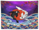 Houselerax Japanese Koi Fish Tapestry, Yin Yang Big Wave Cherry Blossom Tapestries Wall Hanging for Bedroom Living Room Office Decor 60"x40" by CozyNest Decor
