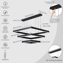 Modern LED Square Chandelier, 3 Ring Dimmable for Living, Dining, Bedroom & Foyer - High Ceiling Hanging LED Pendant Light Fixture (Black) by CozyNest Decor