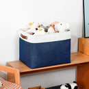 DULLEMELO Large Storage Baskets with Leather Handles for Linen Closet and Home Office, Decorative Baskets for Toys Storage (White & Blue) by TinyTreasures Baby Boutique