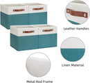 HNZIGE Fabric Storage Cube Bins Baskets for Organizing, 11 inch Cube Storage Bins, Set of 4, Collapsible Storage Bin with Handles, Closet Organizers and Storage Home Toy Nursery Bedroom(White Teal) by TinyTreasures Baby Boutique