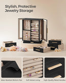 SONGMICS Jewelry Box 360°Rotating, Jewelry Storage Case with 5 Drawers, Jewelry Organizer, Glass Window, Spacious, Vertical Jewelry Storage, Open Design, Great Gift, Graphite Black UJBC170B01 by TinyTreasures Baby Boutique