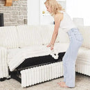 Belffin Corduroy Sleeper Sofa Bed with Storage Chaise Modular Sectional Sofa Couch with Pull Out Bed L Shaped Sectional Couches for Living Room White Couch by CozyNest Decor