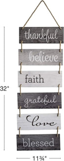 EXCELLO GLOBAL PRODUCTS Large Hanging Wall Sign: Rustic Wooden Decor (Grateful, Love, Believe, Thankful, Faith, Blessed) Hanging Wood Wall Decoration (11.75" x 32") by CozyNest Decor