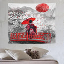 Japanese Red Geisha Tapestry Asian Cherry Blossom Red Sun Traditional Kimono Folk Tapestries Home Decor for Living Room Bedroom Apartment Farmhouse Dorm 60"x50" by CozyNest Decor