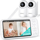 2K Video Baby Monitor with 2 Cameras and Audio, 3000ft Long Range Baby Monitor No WiFi, 5.5" Split Display, VOX - AI Cry Detect, ANR, IR Night Vision, 2-Way Audio, 6000mAh by TinyTreasures Baby Boutique