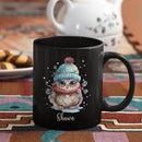 Winter Owl Design Coffee Mug - Custom Christmas Animal Black Cup, Personalized Name Themed 11oz 15oz Ceramic Cup for Owl Lovers, Xmas Decorative Gift by CozyNest Decor