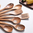 Gudamaye 13 inch Long Wooden Utensils for Cooking, Long Handle Wooden Spoons for Cooking, 7 PCES Crafting Wooden Spoon Set, Wooden Kitchen Utensil set, Natural Teak Wooden utensil Set by CozyNest Decor