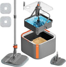 Upgraded Spin Mop and Bucket Set Self-Standing Mop Bucket Separate Dirty and Clean Water System Self Wringing 360° Rotating 90° Foldabl Mops and Buckets for Floor Cleaning (Dark Gray, 2Pads)