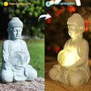 Buddha Garden Statue with Solar Light, Solar Meditating Garden Buddha with Cracked Glass Ball Sculpture-Indoor/Outdoor Decor for Balcony,Garden,Patio,Porch Yard Art Ornament,Gift by GreenHaven Gardens