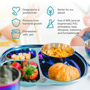 Ahimsa Stainless Steel Plates for Kids - Divided Plates for Toddlers, Pediatrician Designed, Non Toxic Toddler Plate, BPA Free & Dishwasher Safe (Blue Set of 4) by TinyTreasures Baby Boutique