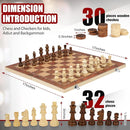 Chess Checkers Backgammon 3-in-1 Board Games Sets, Wooden Chess Set for Adults & Kids, 17.2" Lightweight Checkers Board Game,Strategy Backgammon Sets for Adults, Travel Chess Board Game Pieces Storage by TinyTreasures Baby Boutique